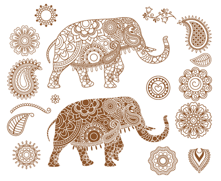 Indian elephant with mehendi patterns. isolated ethnic henna elephant. illustrationのイラスト素材