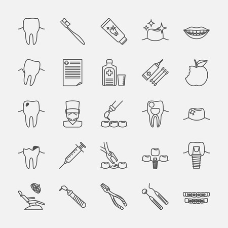 Dental clinic line icons, oral hygiene and dental health care signs. Vcetor illustrationのイラスト素材