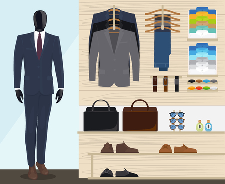 Man clothing store vector illustration. Mens clothes shopのイラスト素材