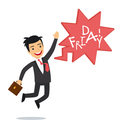 Happy businessman on Friday jumping and smiling. Vector illustrationのイラスト素材