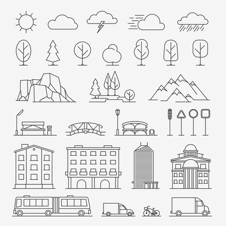 Urban line icons. Urban landscape linear signs. Vector illustrationのイラスト素材