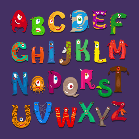 Funny alphabet. Vector cute funny abc for kids scrapbookのイラスト素材
