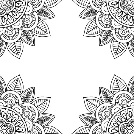 Indian floral frame for coloring pages book. Vector illustrationのイラスト素材