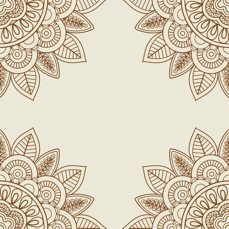 Indian doodle mehendi frame in vintage colors. Vector illustrationのイラスト素材