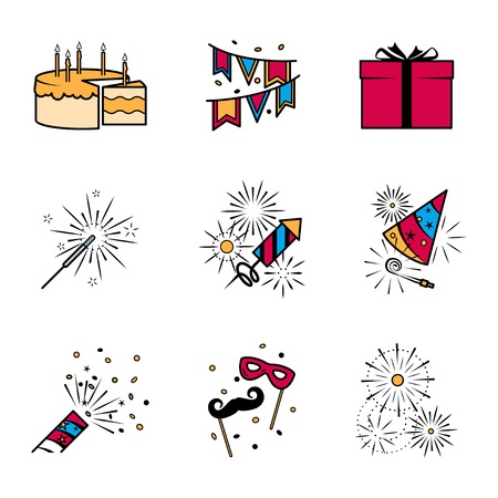 Party celebration fireworks icons set. Vector illustrationのイラスト素材