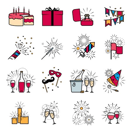 Party celebration fireworks engagement icons set. Vector illustrationのイラスト素材