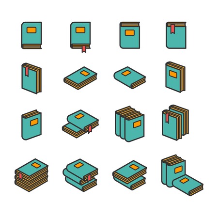 Office folders with labels flat icons set. Vector illustrationのイラスト素材