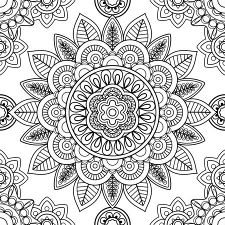 Ethnic boho seamless-pattern, coloring pages template. Vector illustrationのイラスト素材