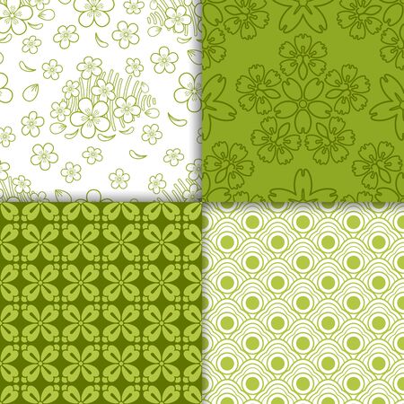 Green decorative floral wallpaper pattern set. Vector illustratinのイラスト素材