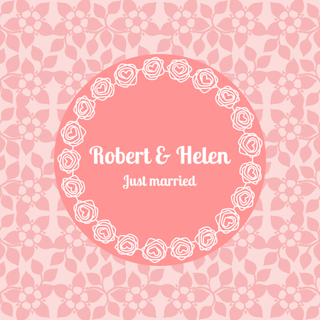 Just married wedding card template decorated cute pattern with floral frame. Vector illustrationのイラスト素材