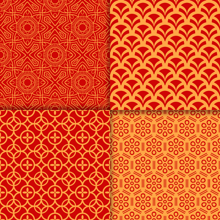Chinese red geometric pattern set. Vector illustrationのイラスト素材