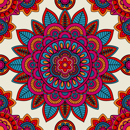 Mandala boho hand drawn seamless pattern. Vector illustrationのイラスト素材