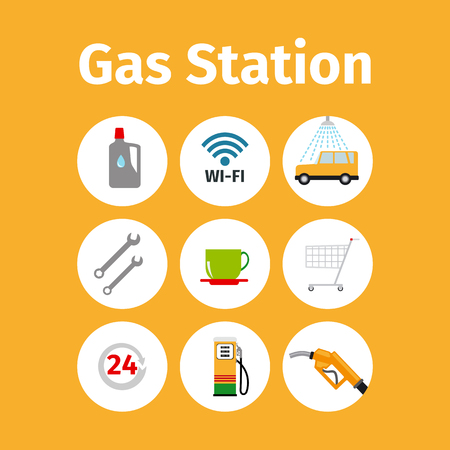 Gas station icons in circle set. Vector illustrationのイラスト素材
