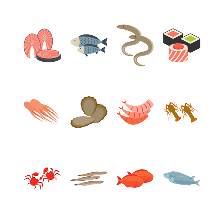 Seafood icon set isolated on white. Vector illustrationのイラスト素材