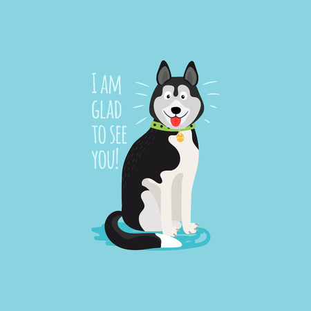 Vector cartoon happy dog, card template with text I am glad to see youのイラスト素材