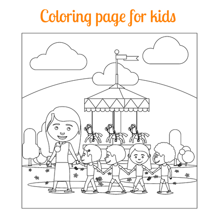Coloring book page for kids with amusement park. vector illustrationのイラスト素材