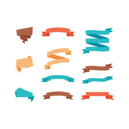 Different colorful ribbons in trendy style set isolated on white. Vector illustrationのイラスト素材