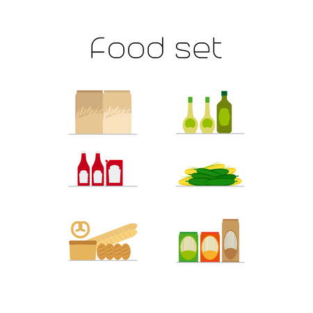 Foods market flat icons set. Vector illustrationのイラスト素材
