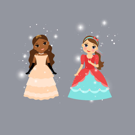 Beautiful cartoon princess characters with lights. Vector illustrationのイラスト素材