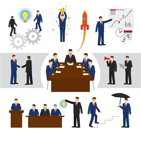 Vector business people and business teamwork. Professional office men setのイラスト素材