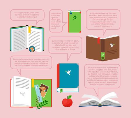 Book with quote set. Open books with quotes in bubbles vector illustrationのイラスト素材