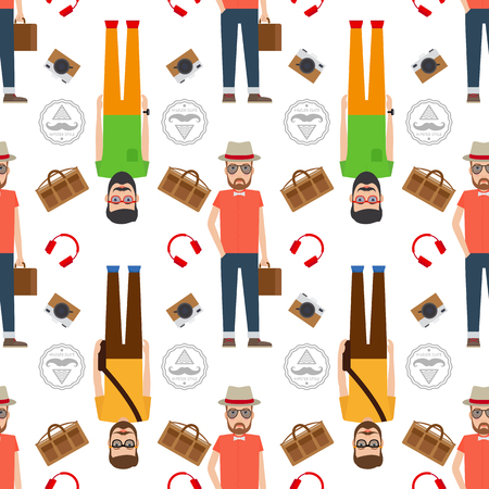 Man hipster flat style seamless pattern. Vector illustrationのイラスト素材