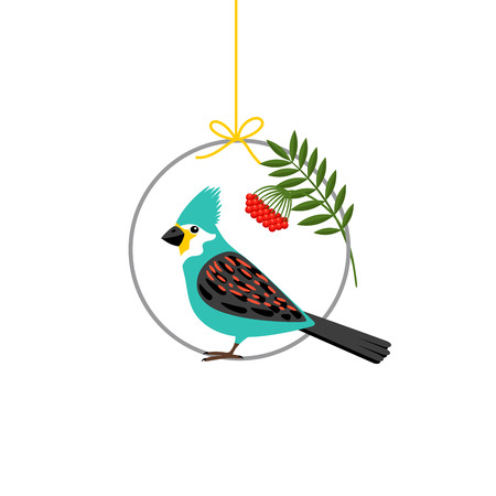 Bird sitting on the circle isolated on white. Vector illustrationのイラスト素材