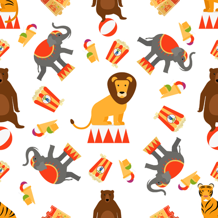 Circus animals and food seamless pattern. Vector illustrationのイラスト素材