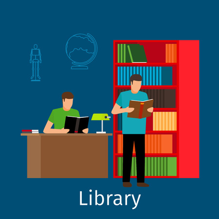 Education concept. Reading in library vector illustrationのイラスト素材