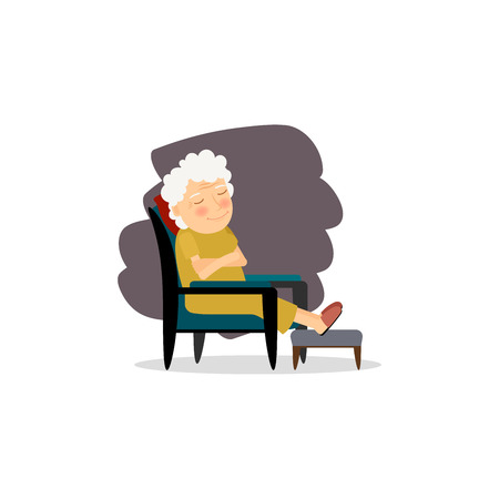 Seniors happy leisure. Grandmother sitting on the chair. Vector illustrationのイラスト素材