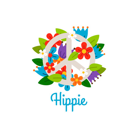 Hippie vintage label with flowers vector illustrationのイラスト素材