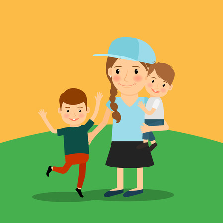 Young girl and two boys. Vector illustrationのイラスト素材
