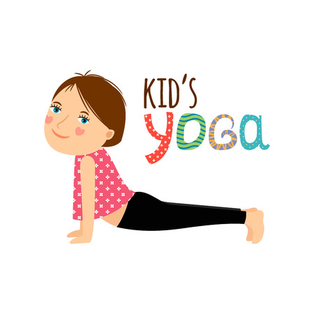 Yoga kids isolated logo design with girl. Vector illustrationのイラスト素材