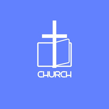 Church logo with book and christian cross. Vector illustrationのイラスト素材