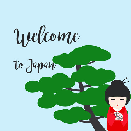 Welcome to Japan. Vector illustration with Japanese Kokeshi Dollのイラスト素材