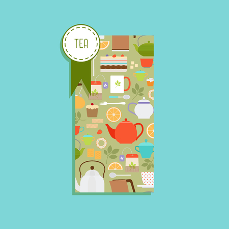 Vertical flyer with tea pattern and vector labelのイラスト素材