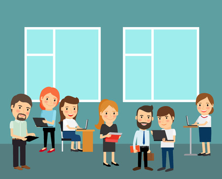 Big office with people cartoon illustration. Vector iconのイラスト素材