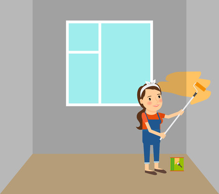 Woman making repairs in her home. Vector illustrationのイラスト素材