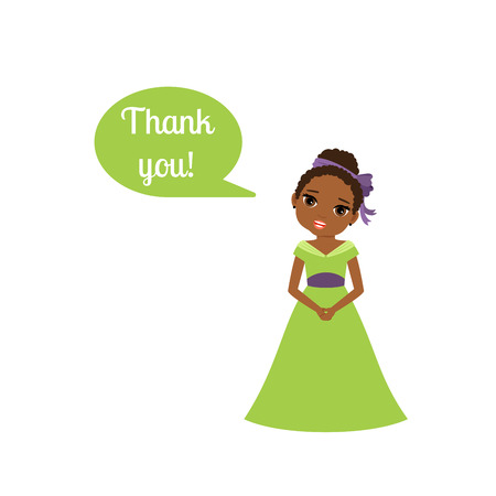 Cute cartoon princess with speech bubble Thank you for game design vector illustrationのイラスト素材