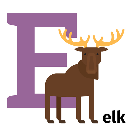 English animals zoo alphabet with letter E. Elk vector illustrationのイラスト素材