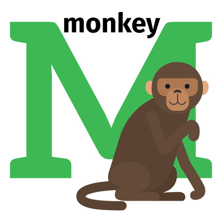 English animals zoo alphabet with letter M. Monkey vector illustrationのイラスト素材