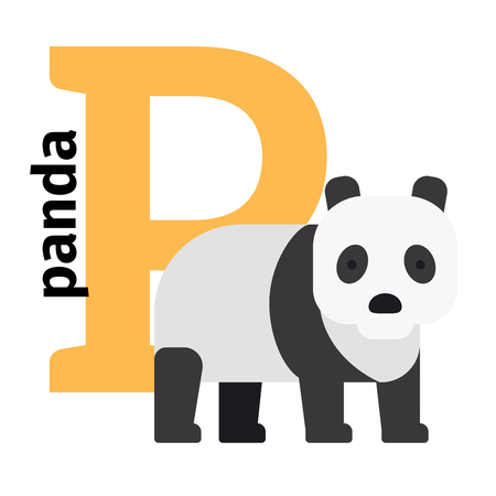 English animals zoo alphabet with letter P. Panda vector illustrationのイラスト素材