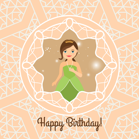 Beautiful cartoon princess with lights on the decorative background illustrationのイラスト素材