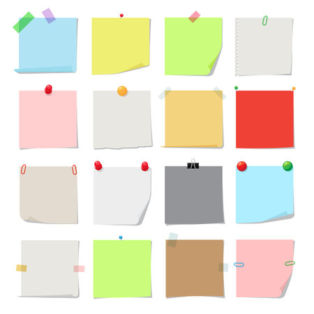 Note paper set. Vector notes, post memo papers isolated on white backgroundのイラスト素材