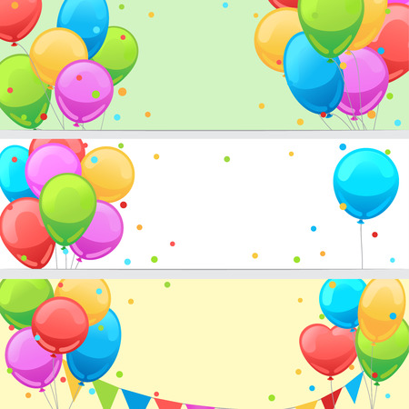 Birthday banners with balloon for happy celebration party decoration vector illustrationのイラスト素材