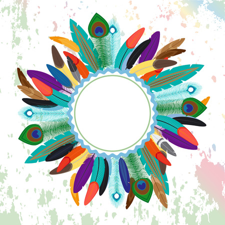 Vector background with colorful feather on grunge backgroundのイラスト素材