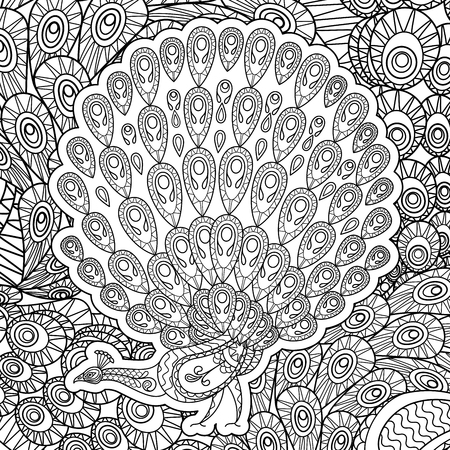 Coloring page for adults with Peacock vector illustrationのイラスト素材