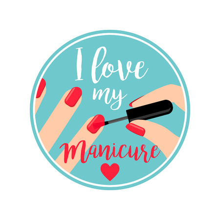 Professional Manicure vector poster with ladies hands and nail polish. Circle shapeのイラスト素材