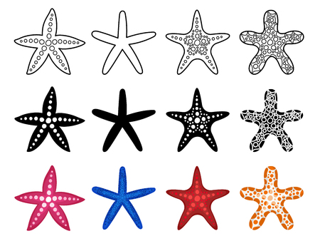 Starfish icon set on white background. Sea life vector marine invertebrate mollusk star fishのイラスト素材