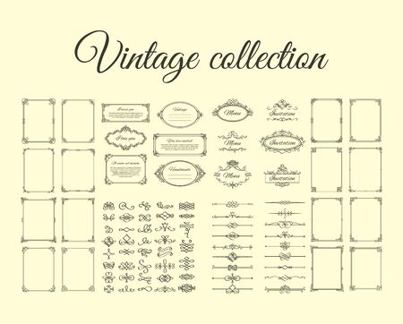 Vintage collection. Frames, calligraphic borders, dividers, vignettes and flourishes vector iconsのイラスト素材